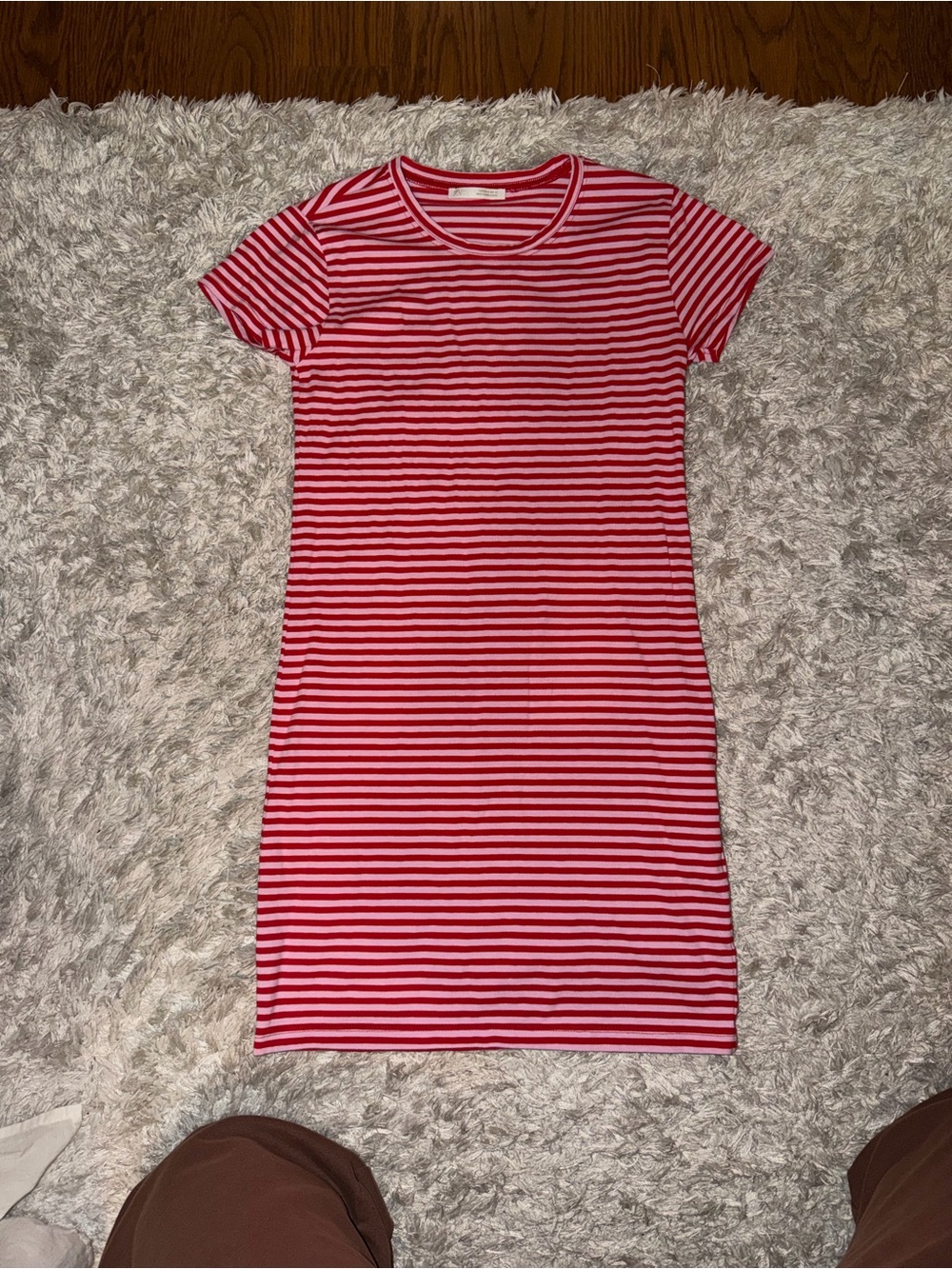 Zara Red & Pink Striped T-Shirt Dress